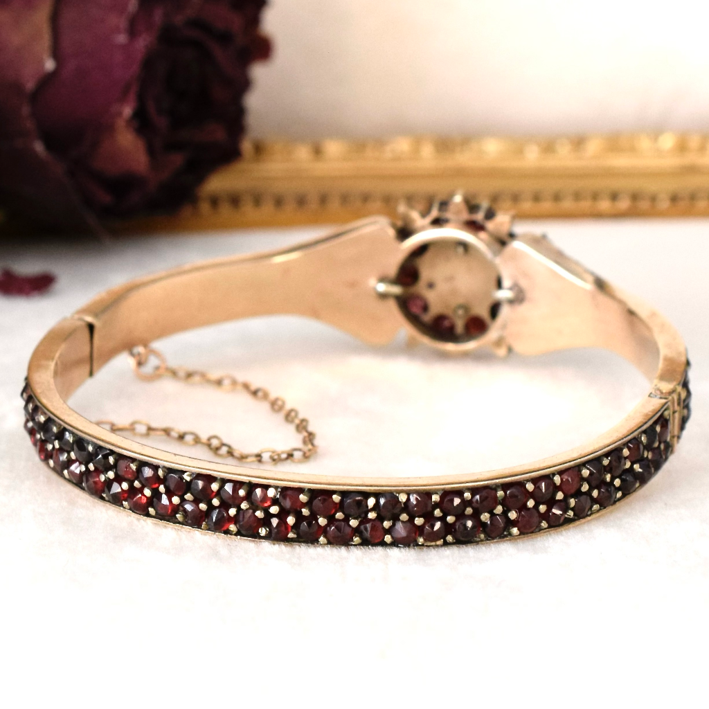 Antique Victorian Bohemian Garnet Bangle Circa 1880 - 1890