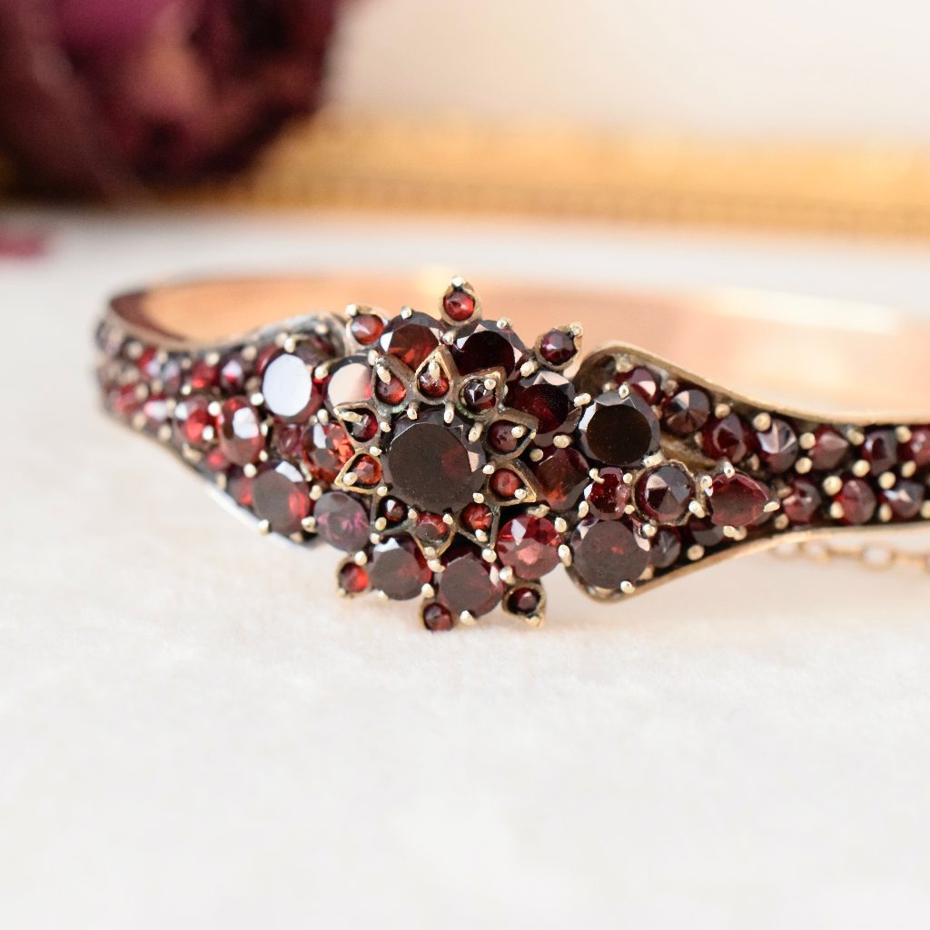 Antique Victorian Bohemian Garnet Bangle Circa 1880 - 1890