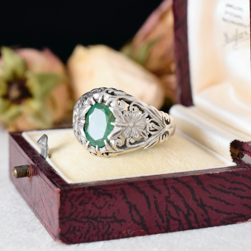 Modern/Vintage Sterling Silver And Emerald Ring