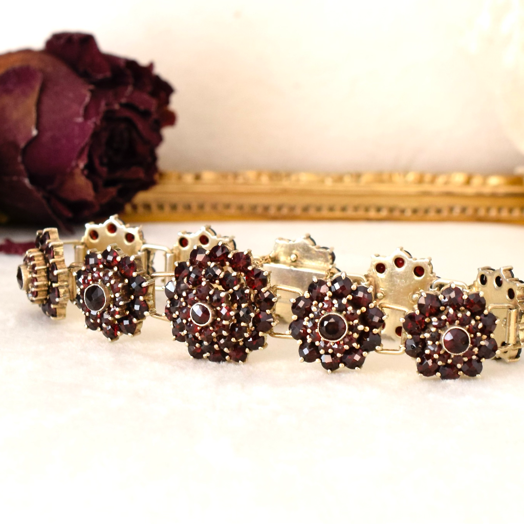 Vintage Art Deco Era 800 Silver And Bohemian Garnet Bracelet Circa 1930’s