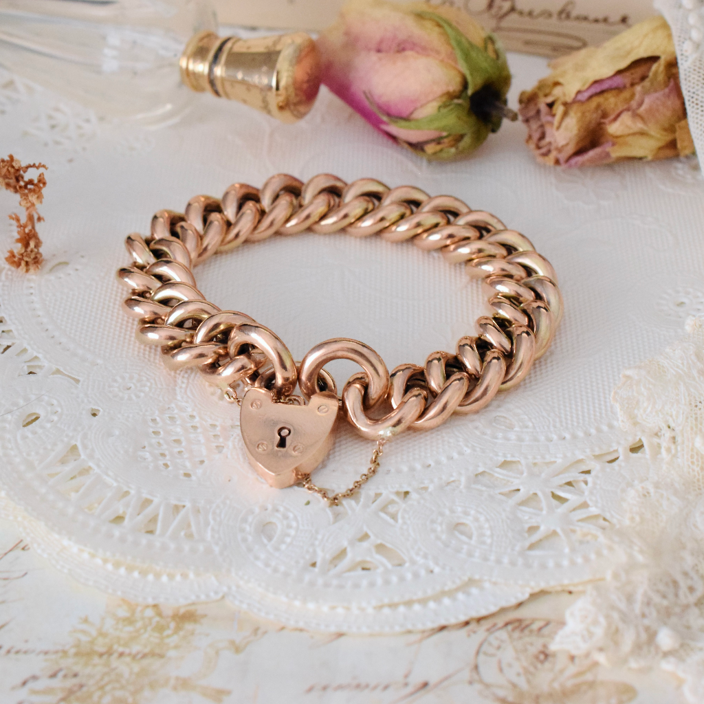 Modern 9ct Rose Gold ‘Chunky’ Curb-link Padlock Bracelet