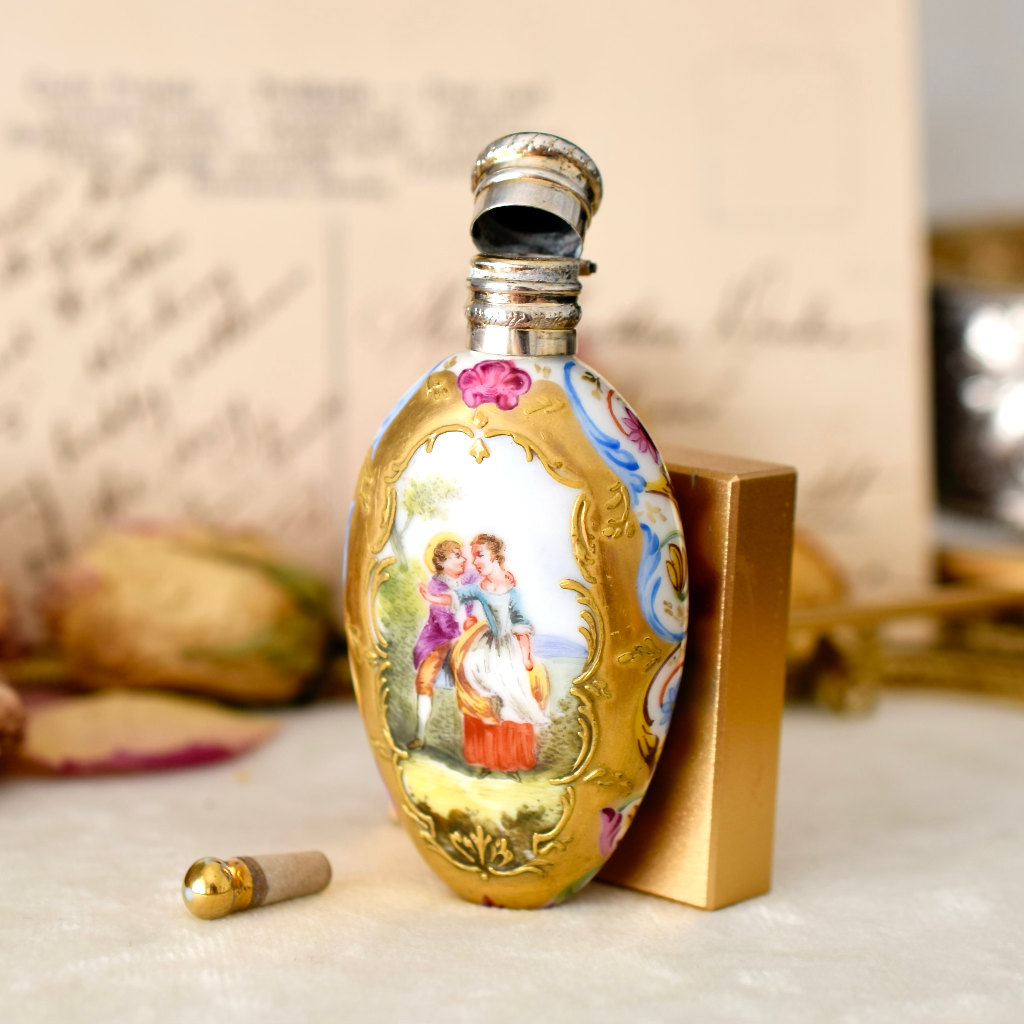 Antique French Porcelain Hand Painted Perfume Bottle