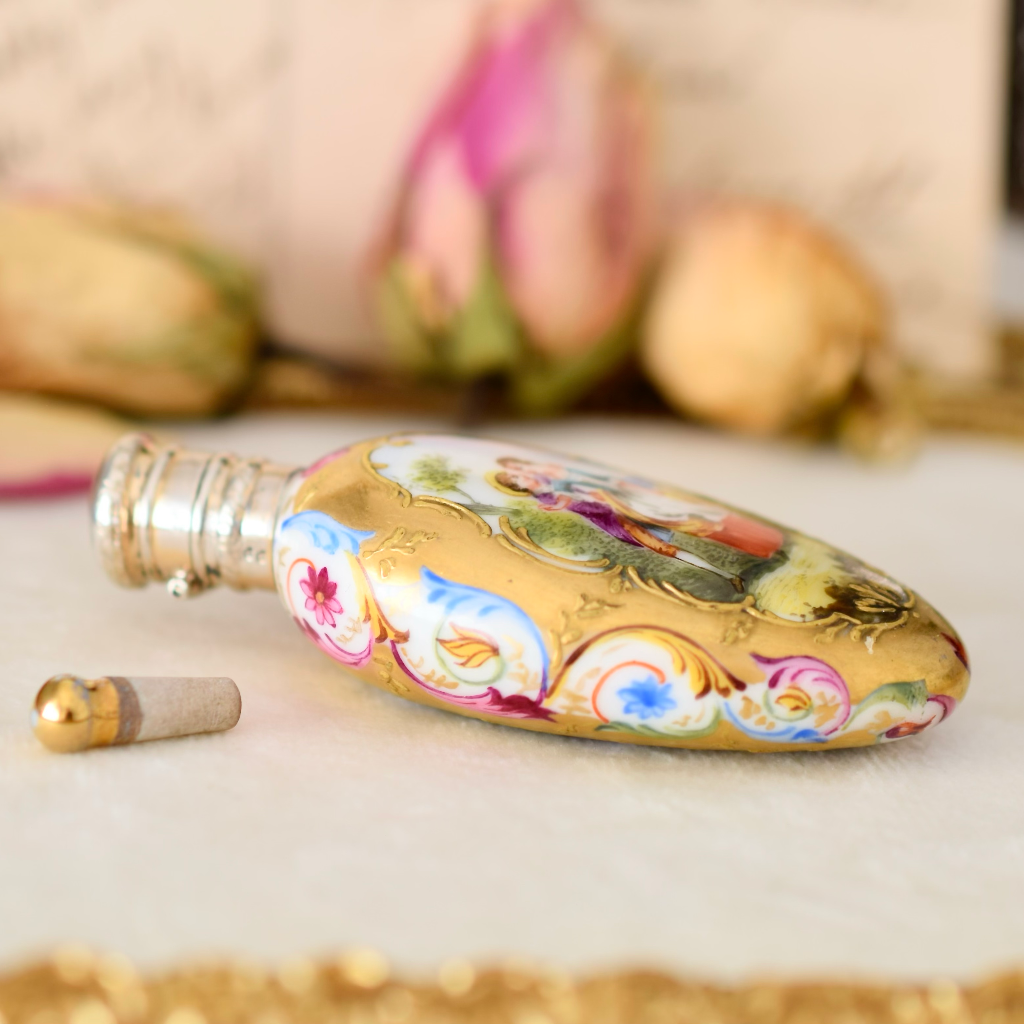 Antique French Porcelain Hand Painted Perfume Bottle