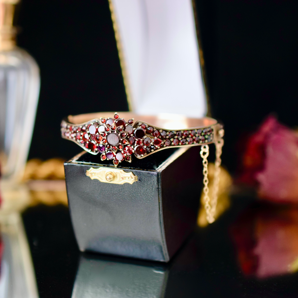 Antique Victorian Bohemian Garnet Bangle Circa 1880 - 1890