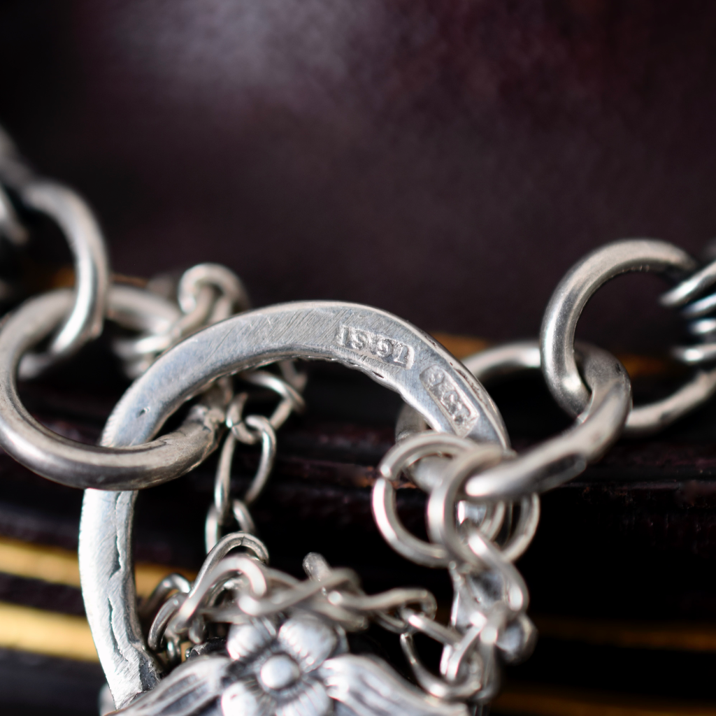 Vintage Victorian Style Sterling Silver And 9ct Rose Gold Bracelet