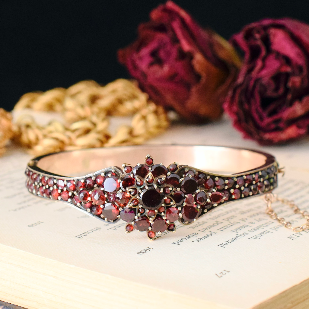 Antique Victorian Bohemian Garnet Bangle Circa 1880 - 1890