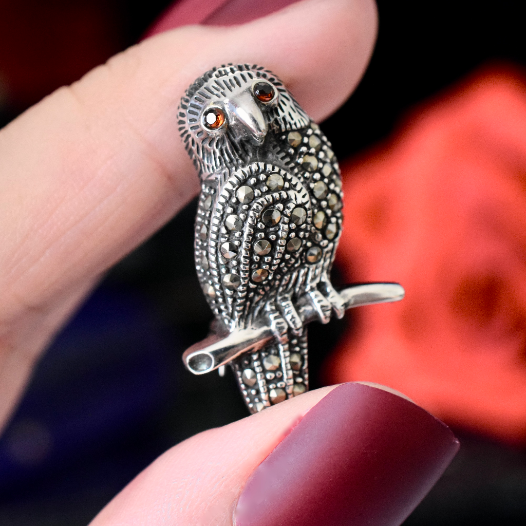 Vintage Sterling Silver Marcasite ‘Owl’ Brooch