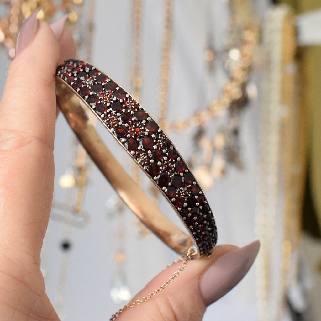 Antique Bohemian Garnet Hinged Bangle