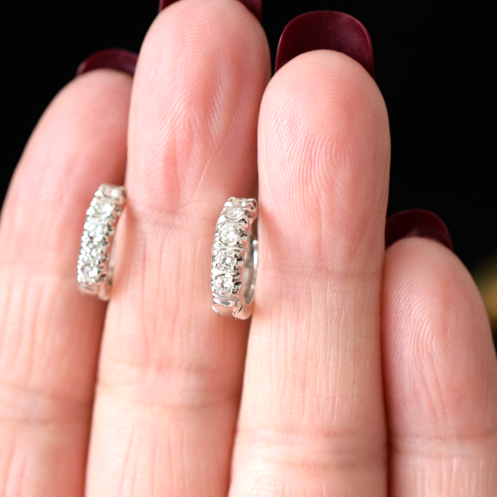 Modern 18ct White Gold ‘Huggie’ Diamond Earrings Independent Insurance Valuation Included For $3,500 AUD