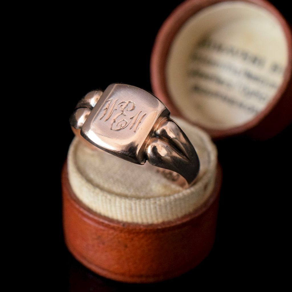 Antique Australian 9ct Rose Gold Signet Ring By William Dunkling Circa 1915