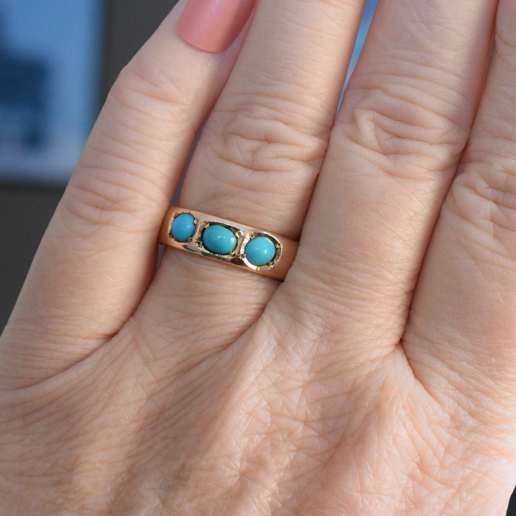 Antique 15ct Rose Gold Turquoise Gypsy Ring Circa 1915
