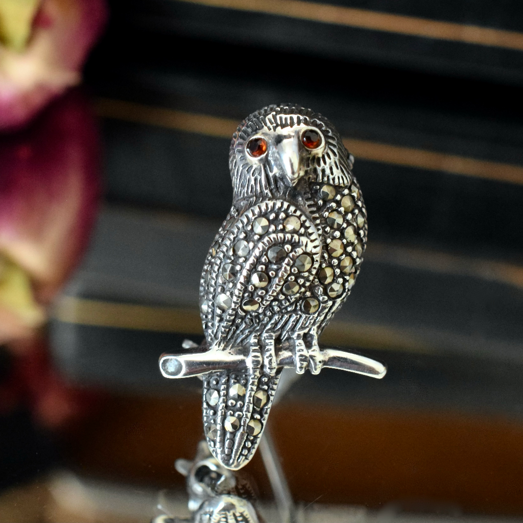 Vintage Sterling Silver Marcasite ‘Owl’ Brooch
