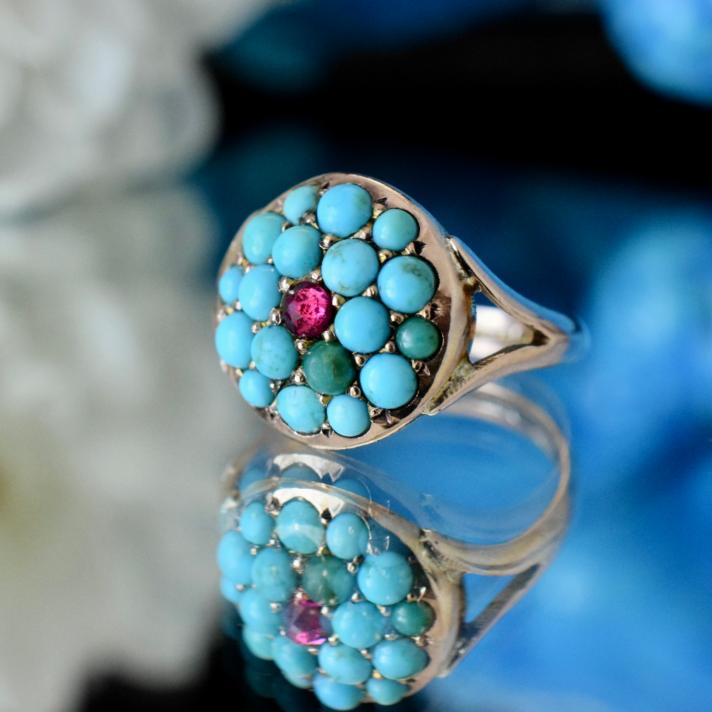 Antique Edwardian 9ct Rose Gold Turquoise Ring - Chester 1912