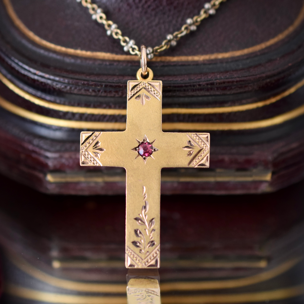 Antique Australian 9ct Gold And Garnet Crucifix By (Robert) Rollason And Co. Ltd  Circa 1910