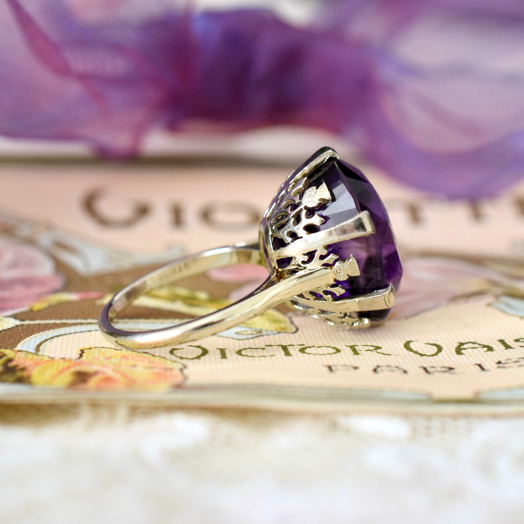 Vintage French 18ct White Gold Amethyst ‘Thistle’ Ring