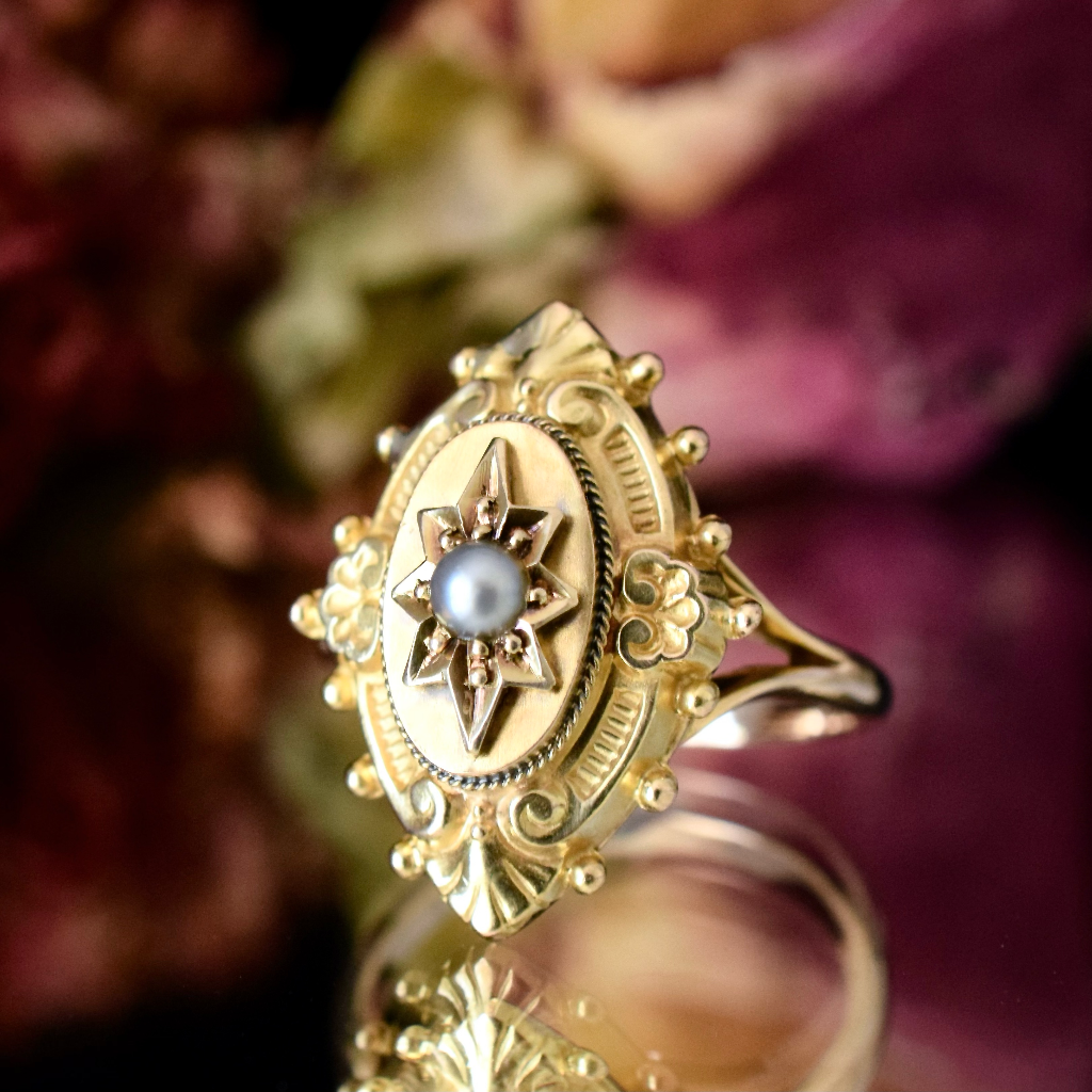 Antique Victorian 15ct Gold Etruscan Revival Starburst Ring Circa 1880