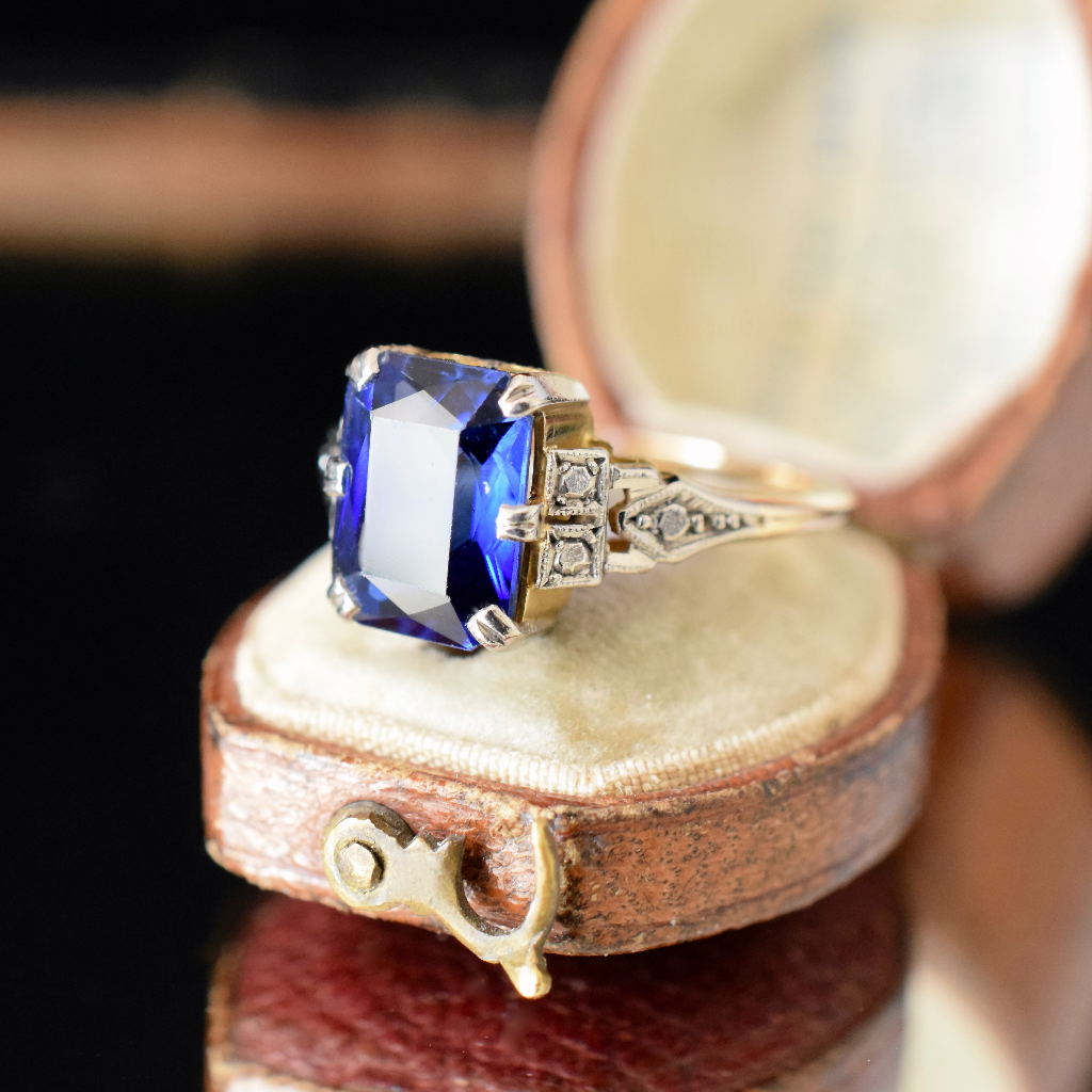 Vintage 18ct Yellow Gold Lab Sapphire Ring Circa 1940’s