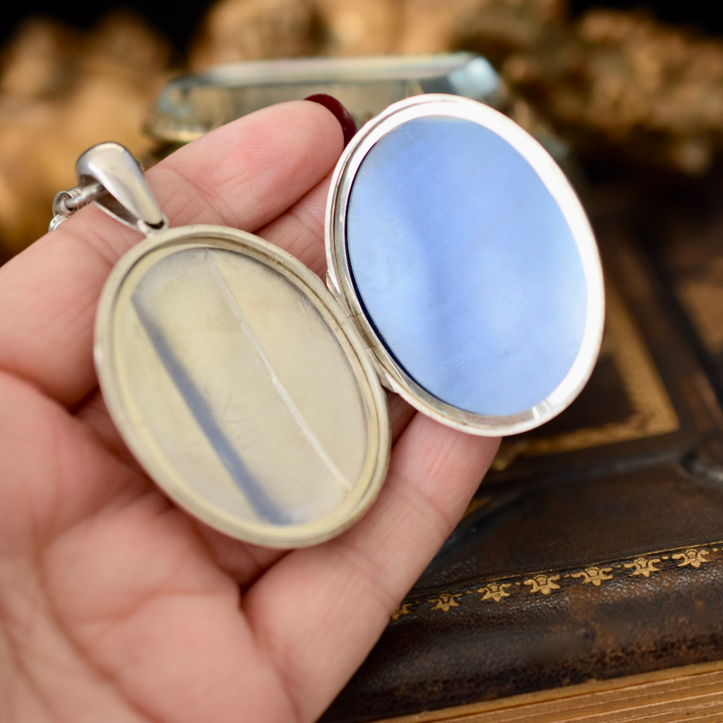 Antique Victorian Sterling Silver Locket And Chain Circa 1890