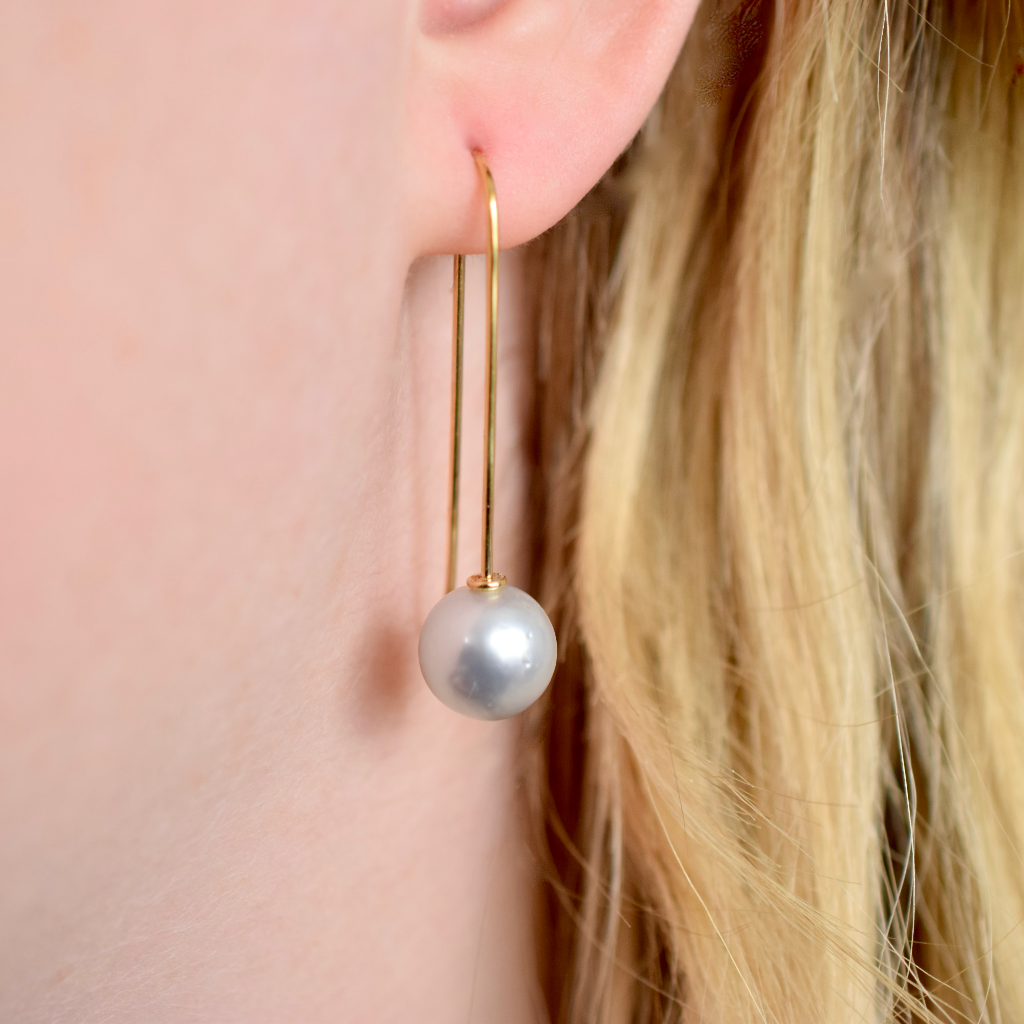 Modern 18ct Yellow Gold South Sea Pearl Drop Earrings