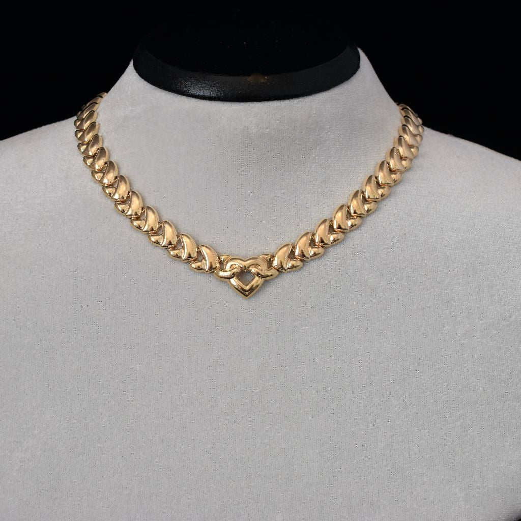 Modern 9ct Yellow Gold Heart Collar Necklace 27.5 Grams