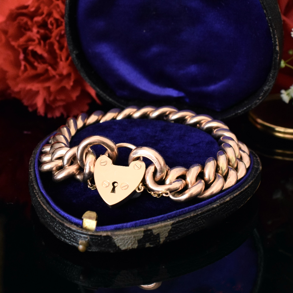 Antique Australian 9ct Rose Gold Curblink Bracelet With 15ct Gold Padlock Clasp Circa 1900