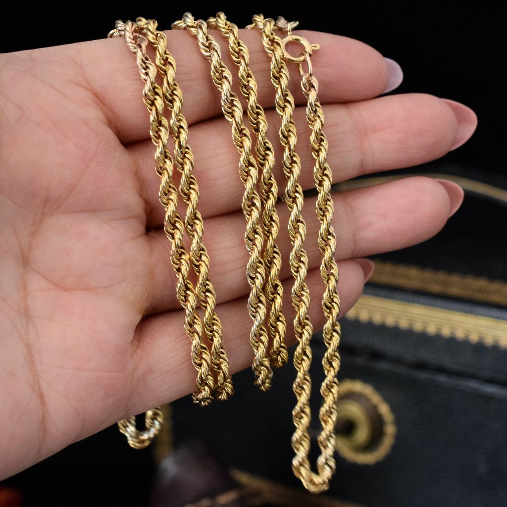 Early Antique 9ct Rope Twist Long Guard Chain