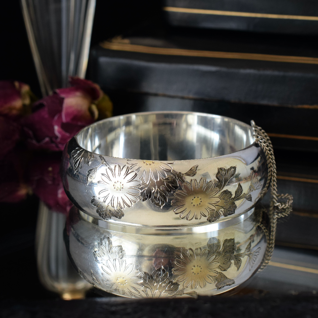 Vintage Sterling Silver Floral Wide Bangle Circa 1980’s