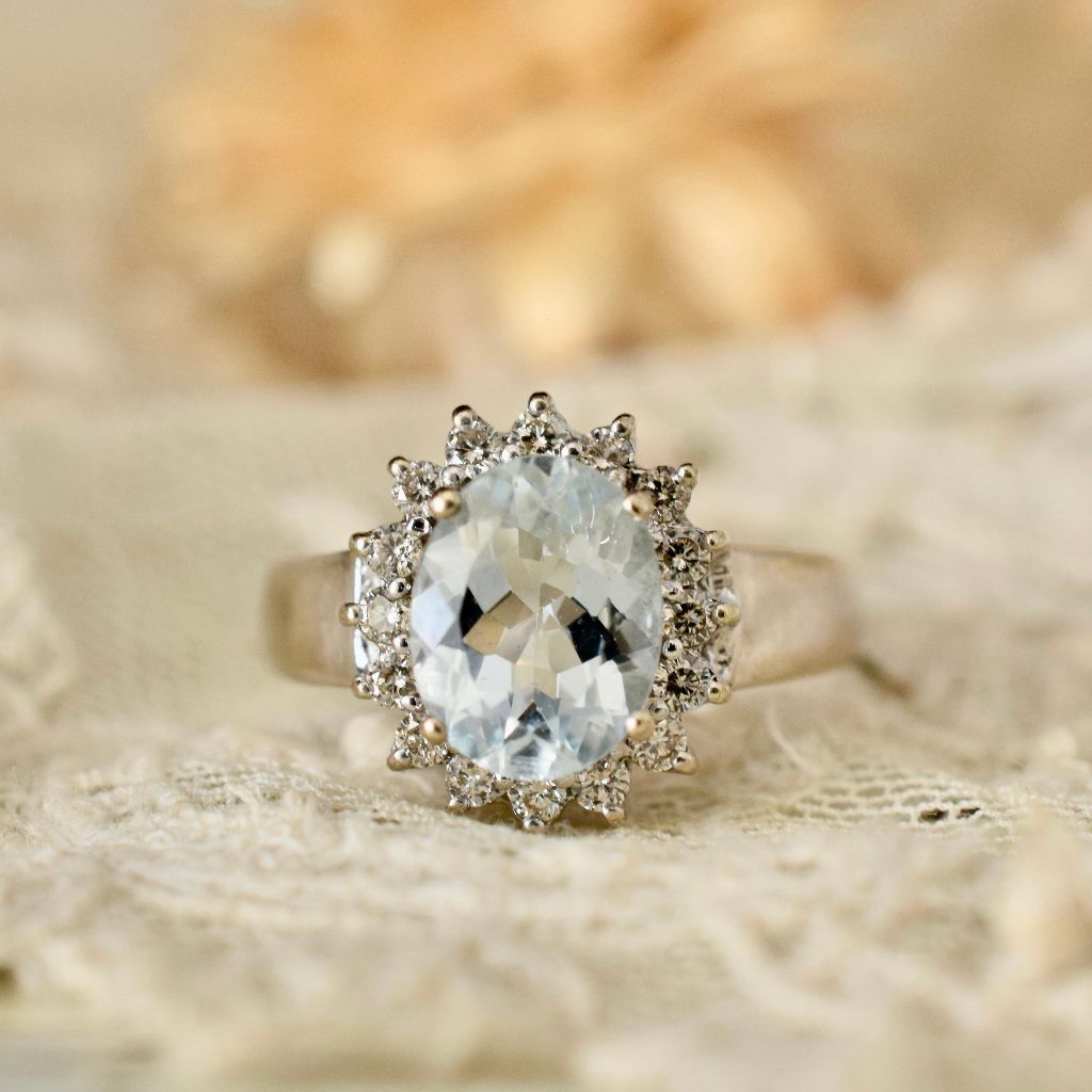 Modern 18ct White Gold Aquamarine And Diamond Ring