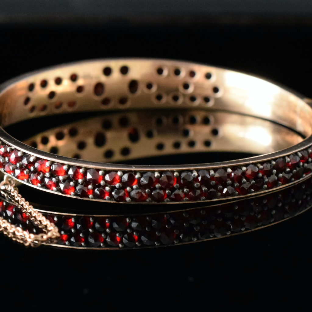 Antique Bohemian Garnet Hinged Bangle