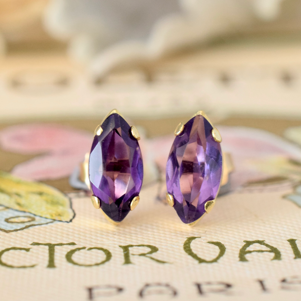 Modern 18ct Yellow Gold Marquise-Cut Amethyst Earrings