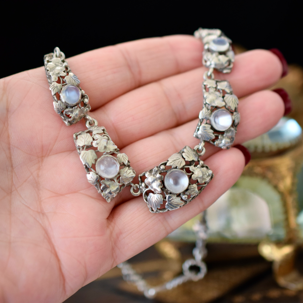 Vintage Arts And Crafts Sterling Silver And Moonstone Necklace Pos