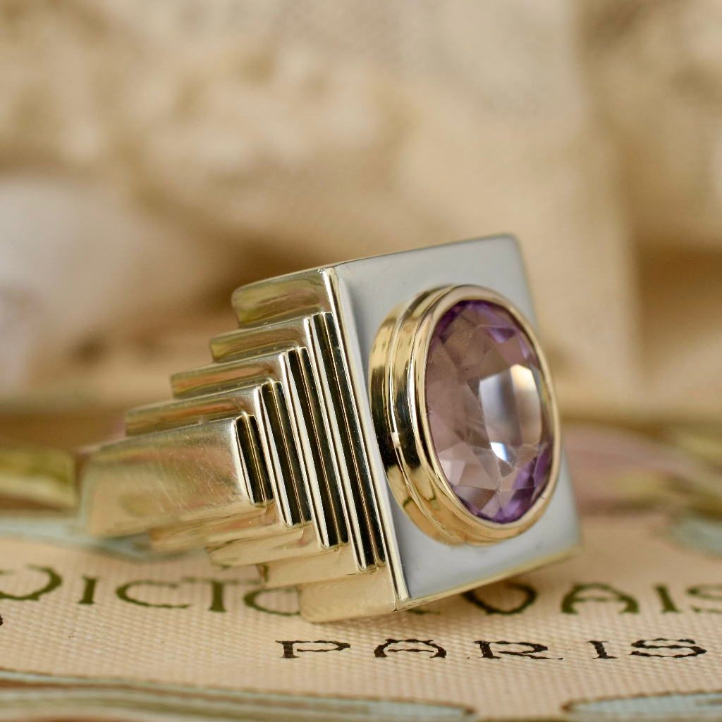 Art Deco Style 9ct Yellow Gold And Amethyst Ring