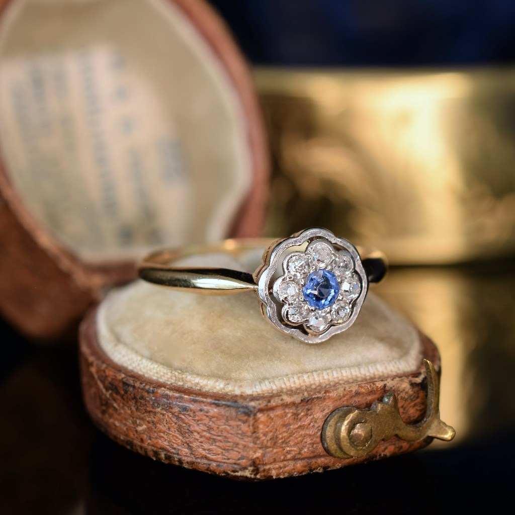 Vintage Art Deco Era 18ct Yellow Gold Sapphire And Diamond Daisy Ring Independent Insurance Valuation Included $3,000 AUD