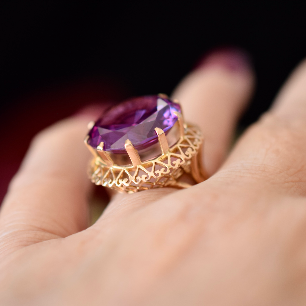 Vintage 18ct Rose Gold And Man Made Purple Sapphire Cocktail Ring Circa 1960’s