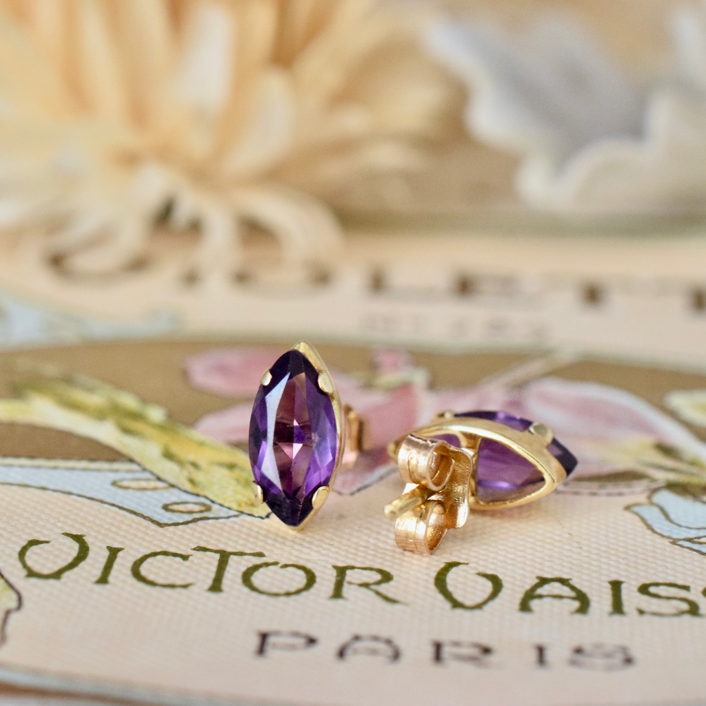 Modern 18ct Yellow Gold Marquise-Cut Amethyst Earrings