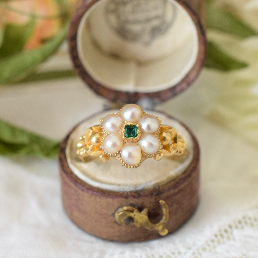 Antique Late Georgian/Early Victorian 18ct Yellow Gold Pearl And Emerald Ring Circa 1840