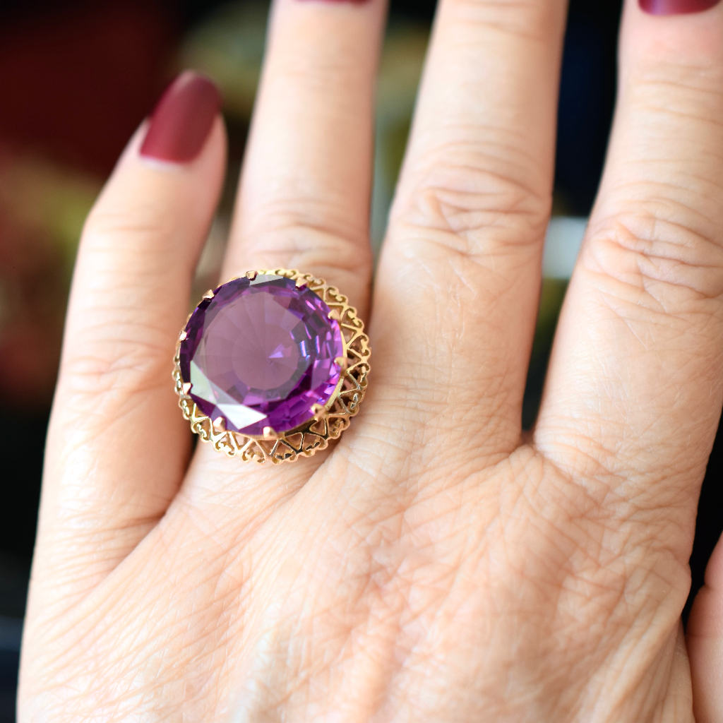 Vintage 18ct Rose Gold And Man Made Purple Sapphire Cocktail Ring Circa 1960’s
