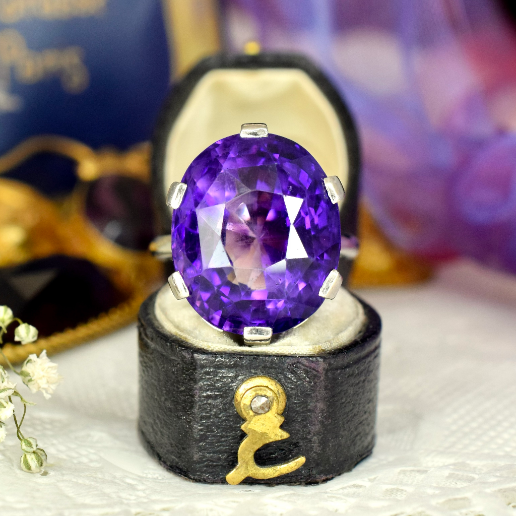 Vintage French 18ct White Gold Amethyst ‘Thistle’ Ring