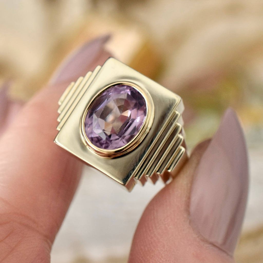 Art Deco Style 9ct Yellow Gold And Amethyst Ring