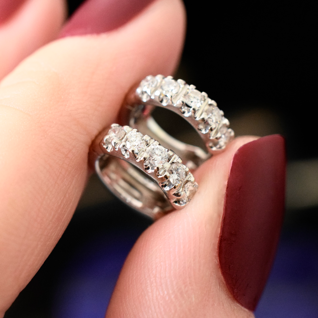 Modern 18ct White Gold ‘Huggie’ Diamond Earrings Independent Insurance Valuation Included For $3,500 AUD