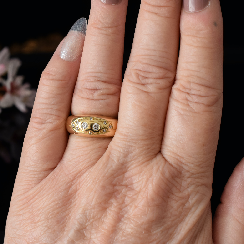 Modern 18ct Yellow Gold Diamond Gypsy Ring