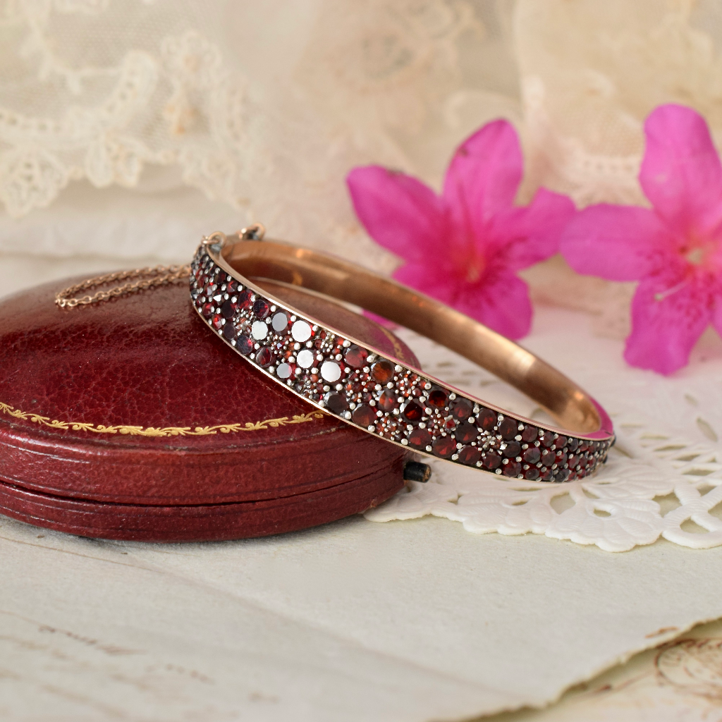 Antique Bohemian Garnet Hinged Bangle