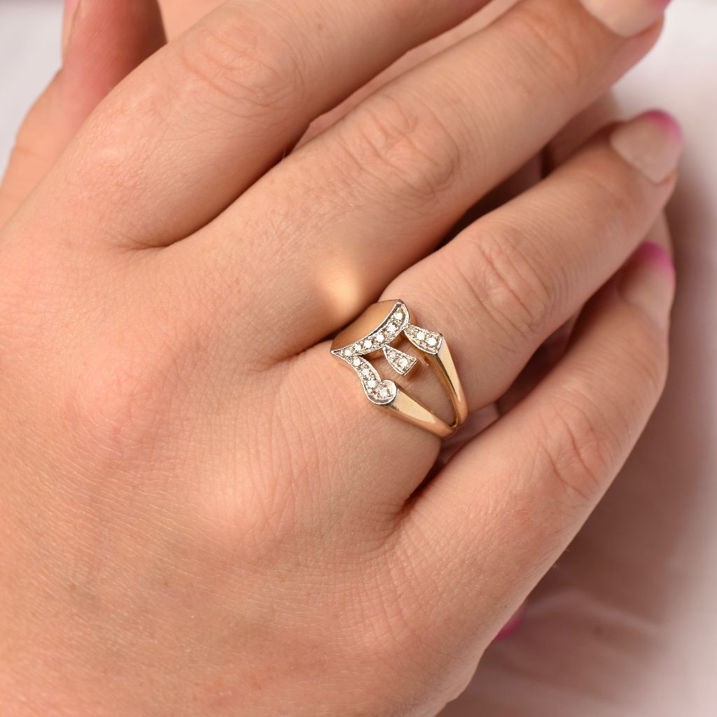Vintage 14ct Yellow Gold Diamond Initial ‘E’ Ring