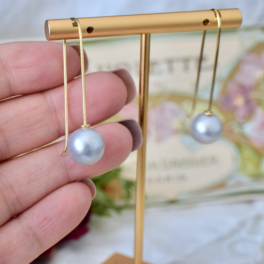 Modern 18ct Yellow Gold South Sea Pearl Drop Earrings