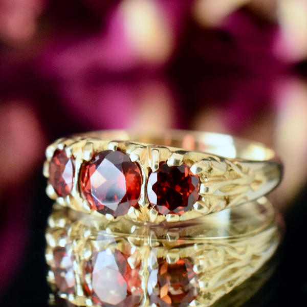 Antiqued 14K Gold Plated Garnet Ring - Genuine 1.40 Ct Red Garnet In Vintage Oval Style