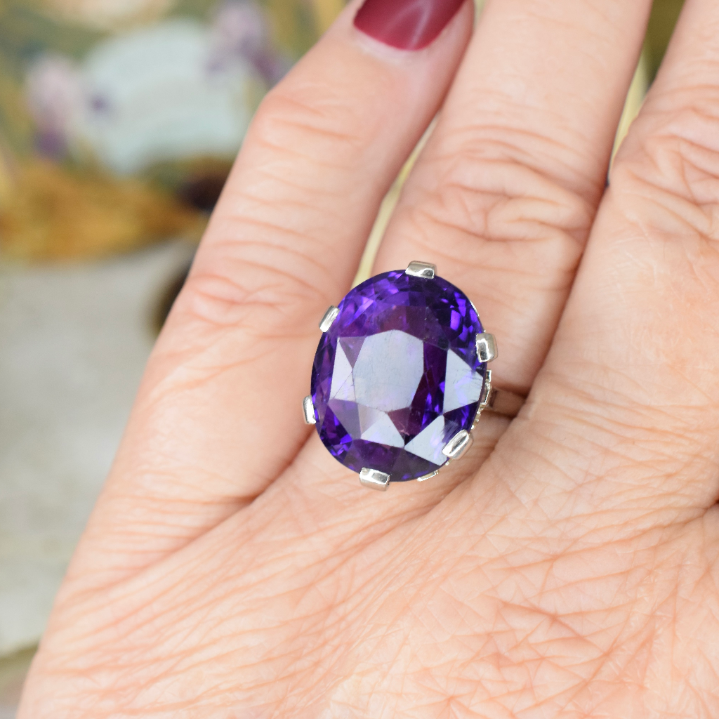 Vintage French 18ct White Gold Amethyst ‘Thistle’ Ring