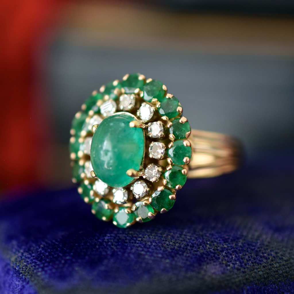 Vintage 18ct Yellow Gold Emerald And Diamond Ring