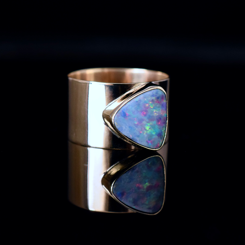 Vintage 9ct Rose Gold Opal Doublet Cigar Band Ring