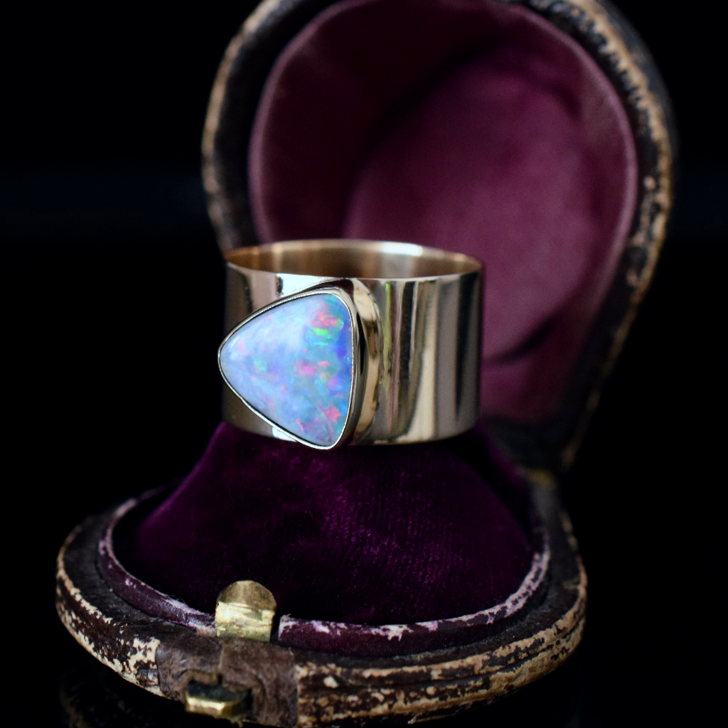 Vintage 9ct Rose Gold Opal Doublet Cigar Band Ring