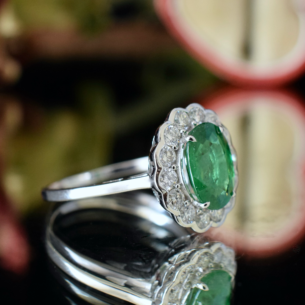 Modern 18ct White Gold Tsavorite Garnet And Diamond Ring Independent Insurance Valuation Included For $9,000 AUD